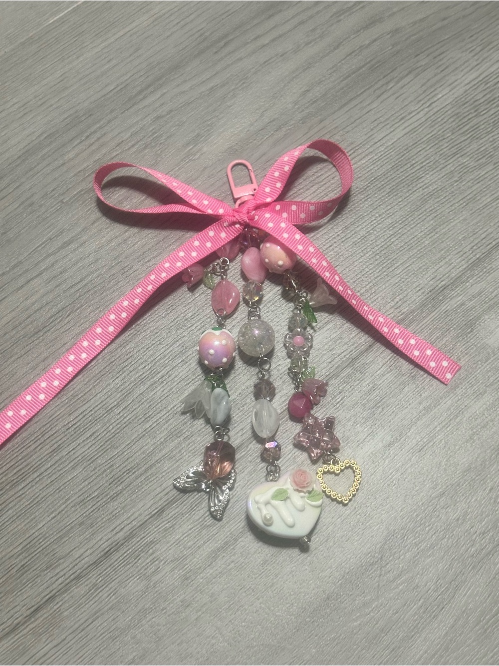 Pink Bow Strawberry Bag Charm